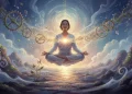 Pessoa meditando com luz interior, simbolizando o autoconhecimento e a transformação pessoal.