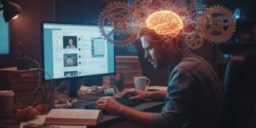 Pessoa procrastinando em frente ao computador com expressão de frustração